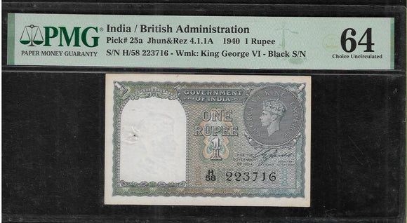 1 Rupee, British India, 1940, CE Jones (PMG 64)