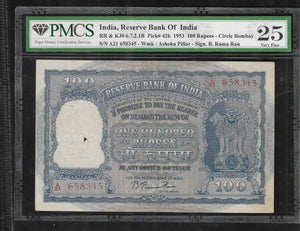 100 Rupees, India, 1951, B Rama Rau, PMCS 25